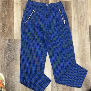 TIGER MIST SZ MED UNISEX BLUE PLAID PUNK ROCK PANTS WITH ZIPPERS